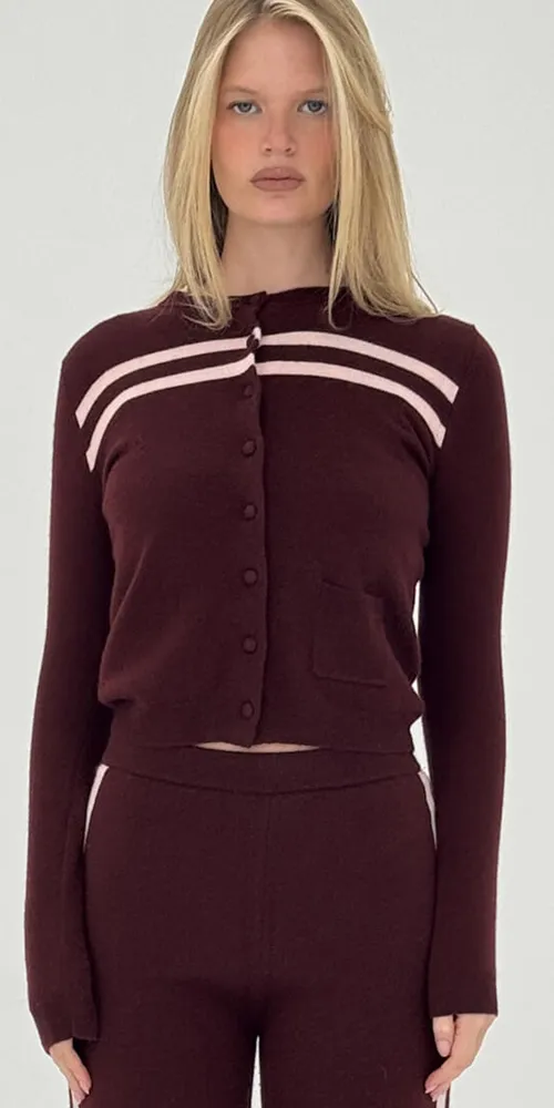 Cashmere Wool Stripe Cardigan Raspberry Cream sold by Maison Rogue product image thumbnail 2