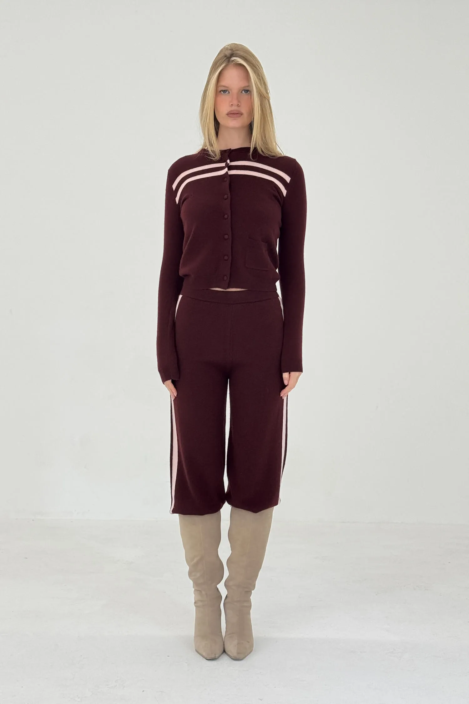 Cashmere Wool Stripe Cardigan Raspberry Cream sold by Maison Rogue product image thumbnail 3