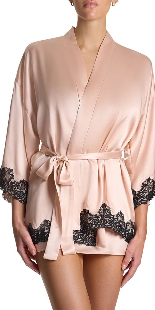 Lexi Wood Diane Silk Slip Robe Lexi Blush/Black sold by Maison Rogue