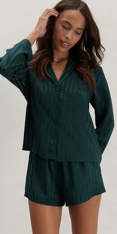 Washable Silk Striped Jacquard Set Dusky Cypress sold by Maison Rogue