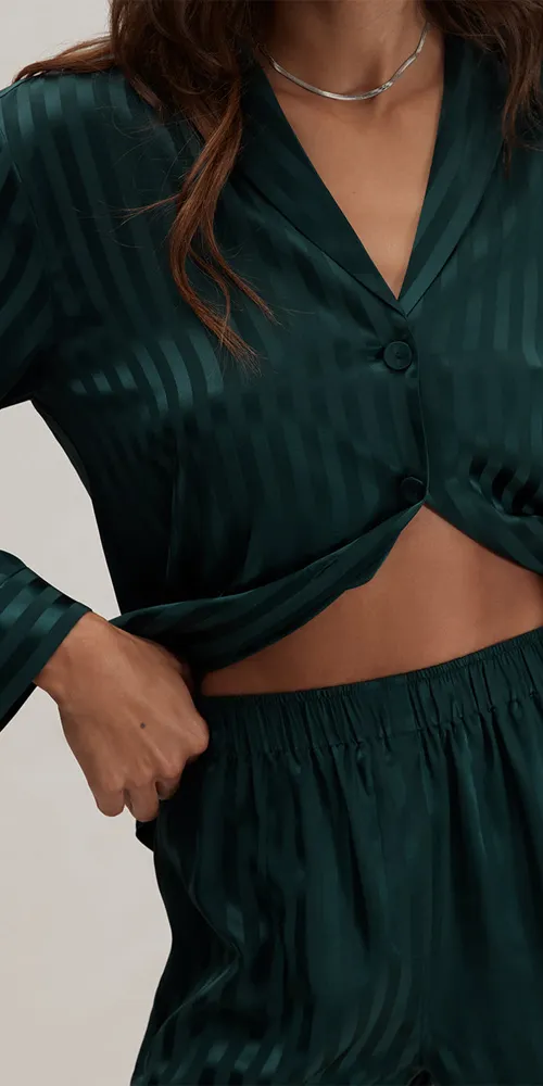 Washable Silk Striped Jacquard Set Dusky Cypress sold by Maison Rogue product image thumbnail 2