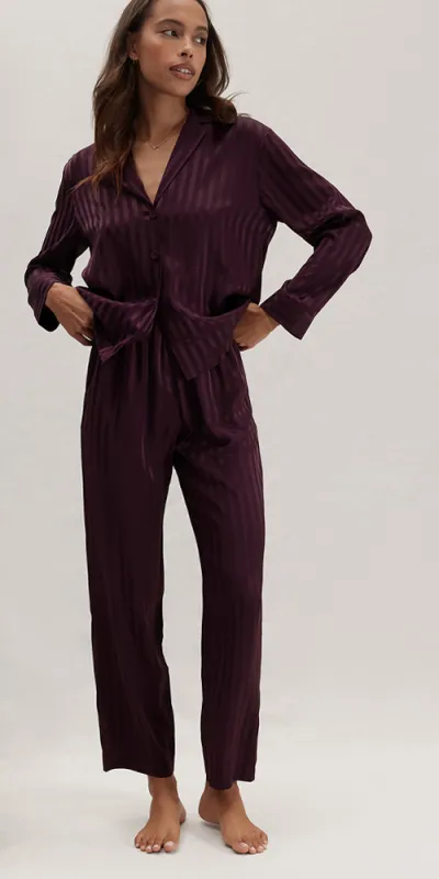 Washable Silk Striped Jacquard Long Sleeve Pant Set sold by Maison Rogue
