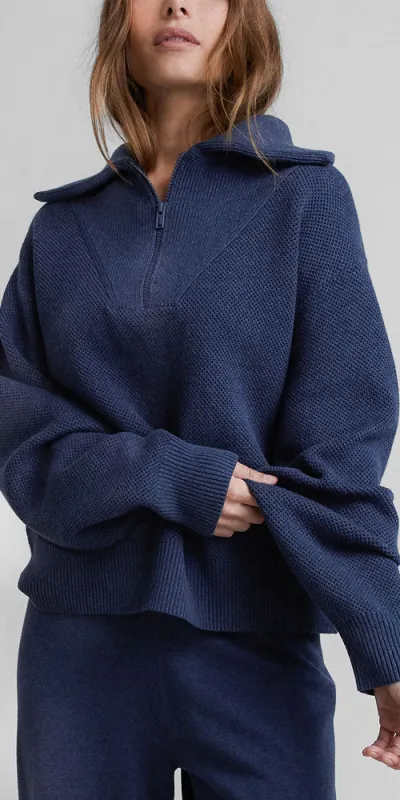 Cottonsilk™ Collared Half Zip Deep Blue Heather sold by Maison Rogue