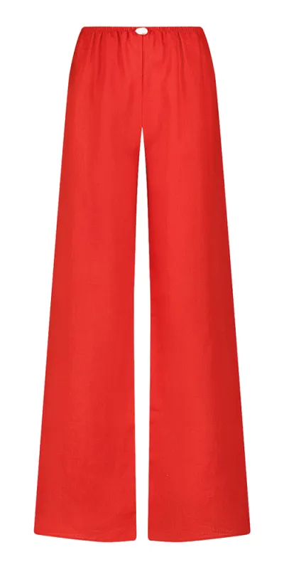 Playa Pants with Pearl Red Linen sold by Maison Rogue