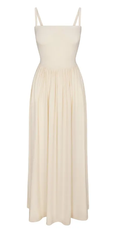 Square Neck Gathered A-Line Maxi Dress made by Anemos