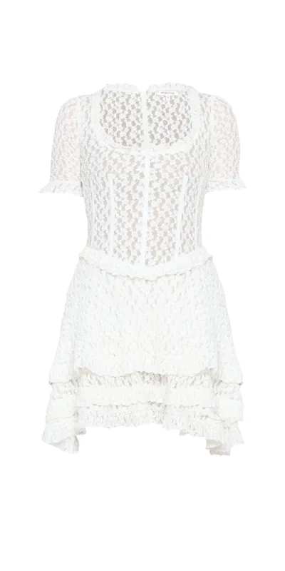 Stretch Lace Mini Dress White made by Maison Rogue