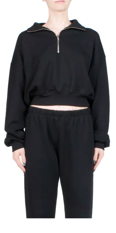 Cropped Half-Zip Sweatshirt Black sold by Maison Rogue