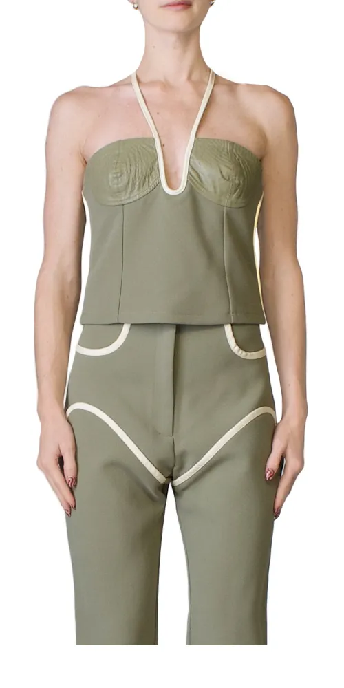 Nassia Singlet Khaki & Cream sold by Maison Rogue