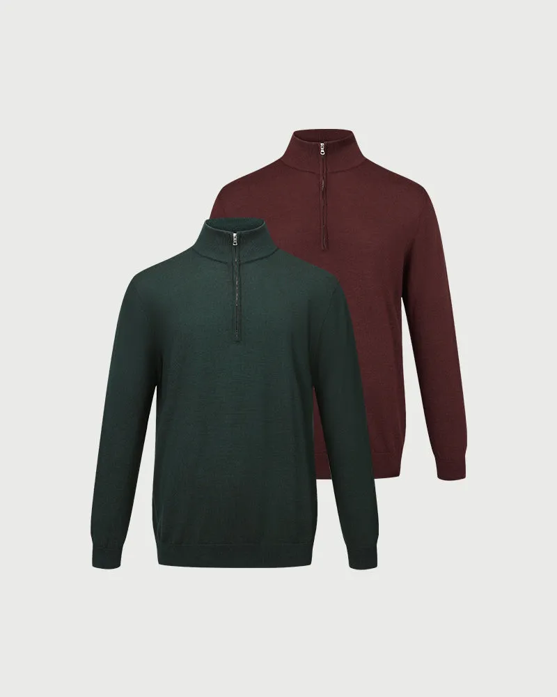2pk Kvist Merino 3/4-Zip Green + Burgundy sold by MediumTall