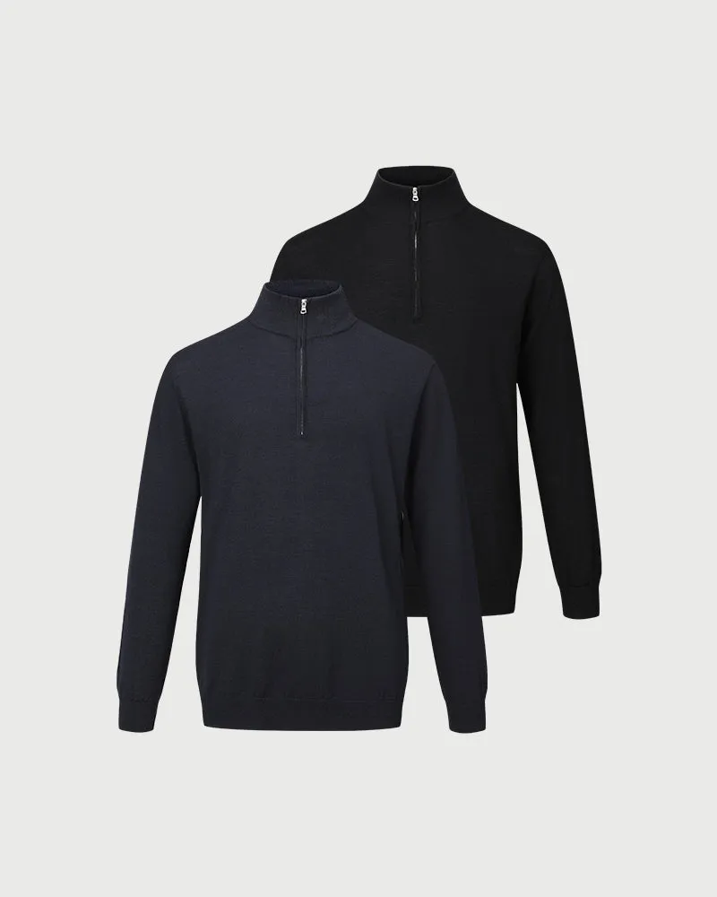 2pk Kvist Merino 3/4-Zip Navy + Black sold by MediumTall