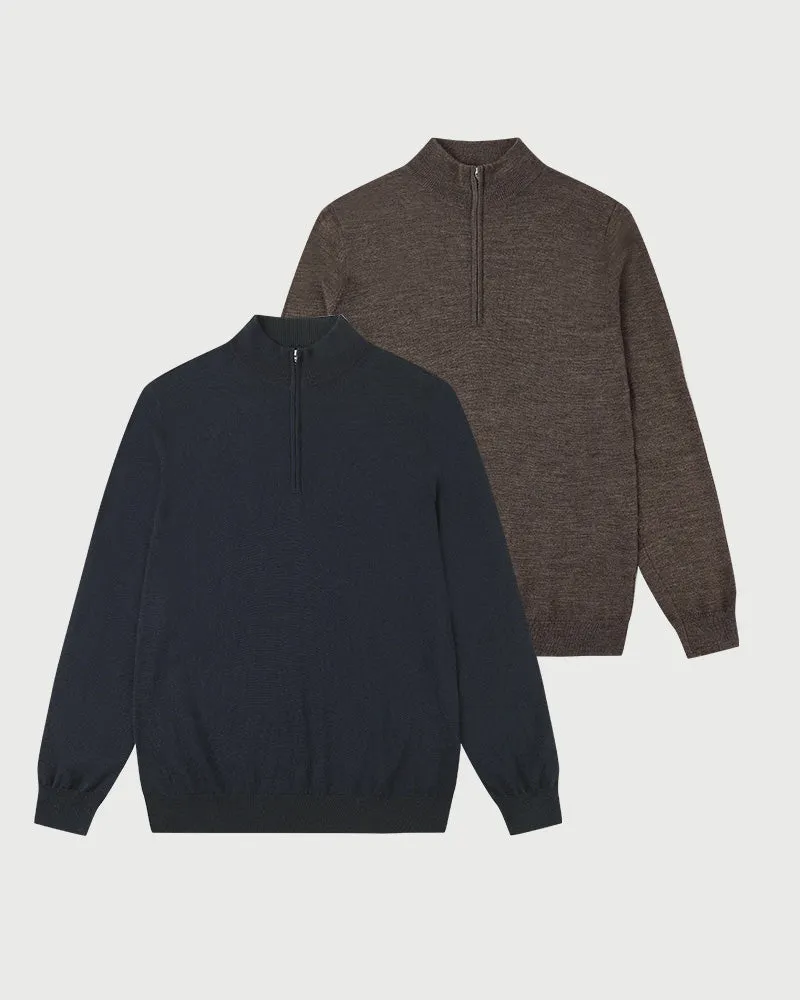 2pk Kvist Merino 3/4-Zip Navy + Brown sold by MediumTall