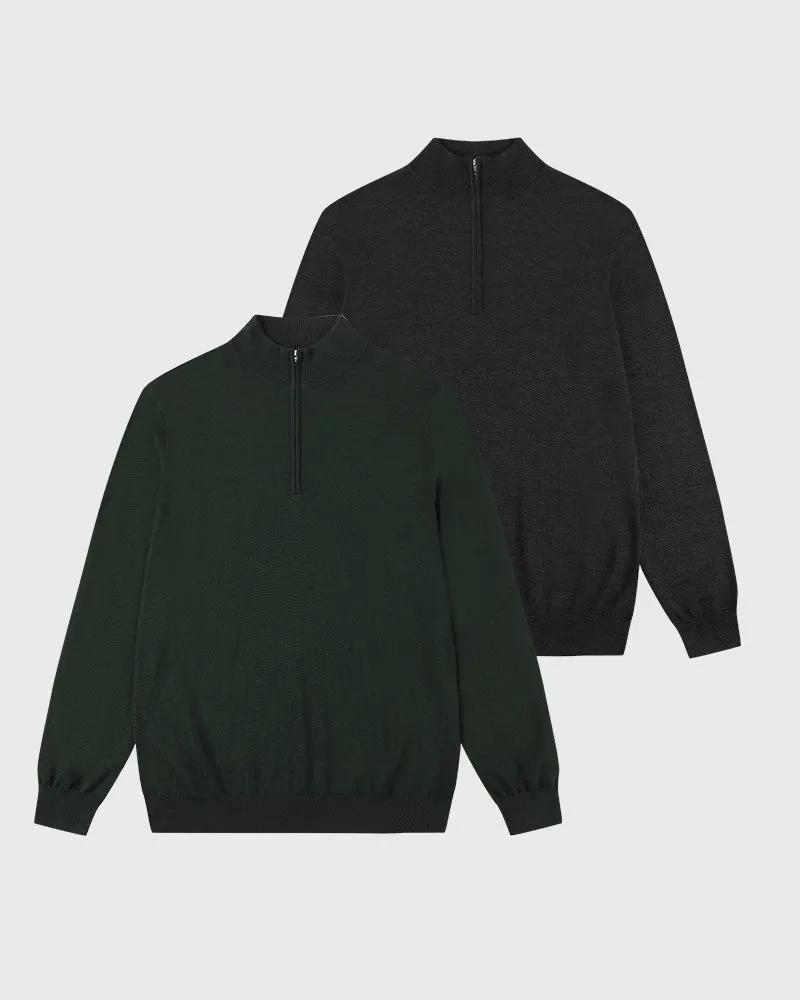 2pk Kvist Merino 3/4-Zip Green + Charcoal sold by MediumTall