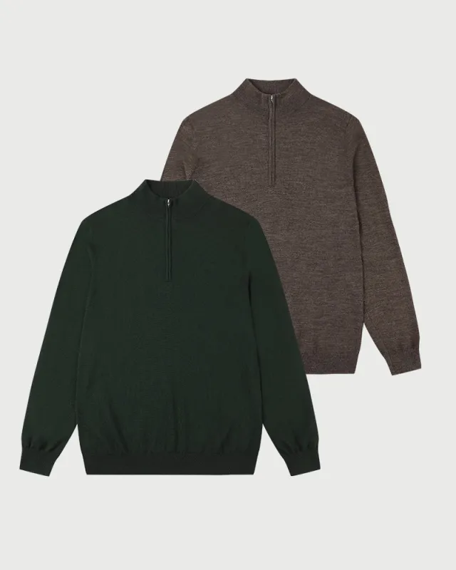 2pk Kvist Merino 3/4-Zip Green + Brown sold by MediumTall