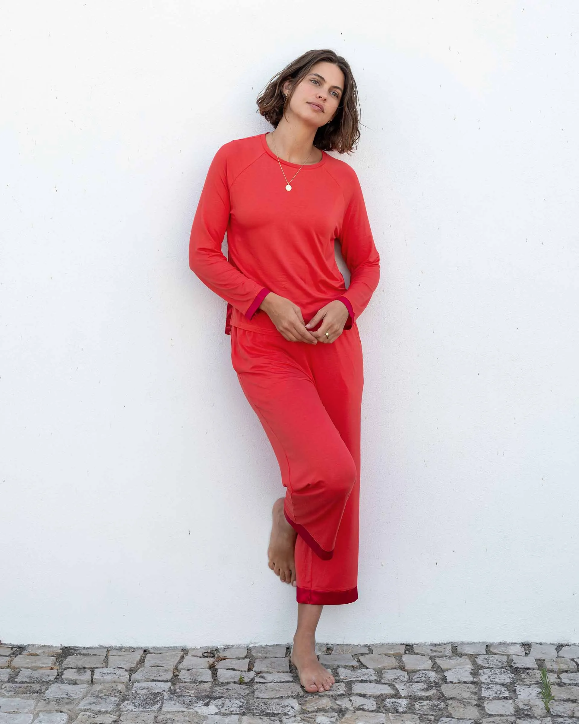 Satin Sailor Modal Pajama Set - Coral Bliss sold by Mersea product image thumbnail 2