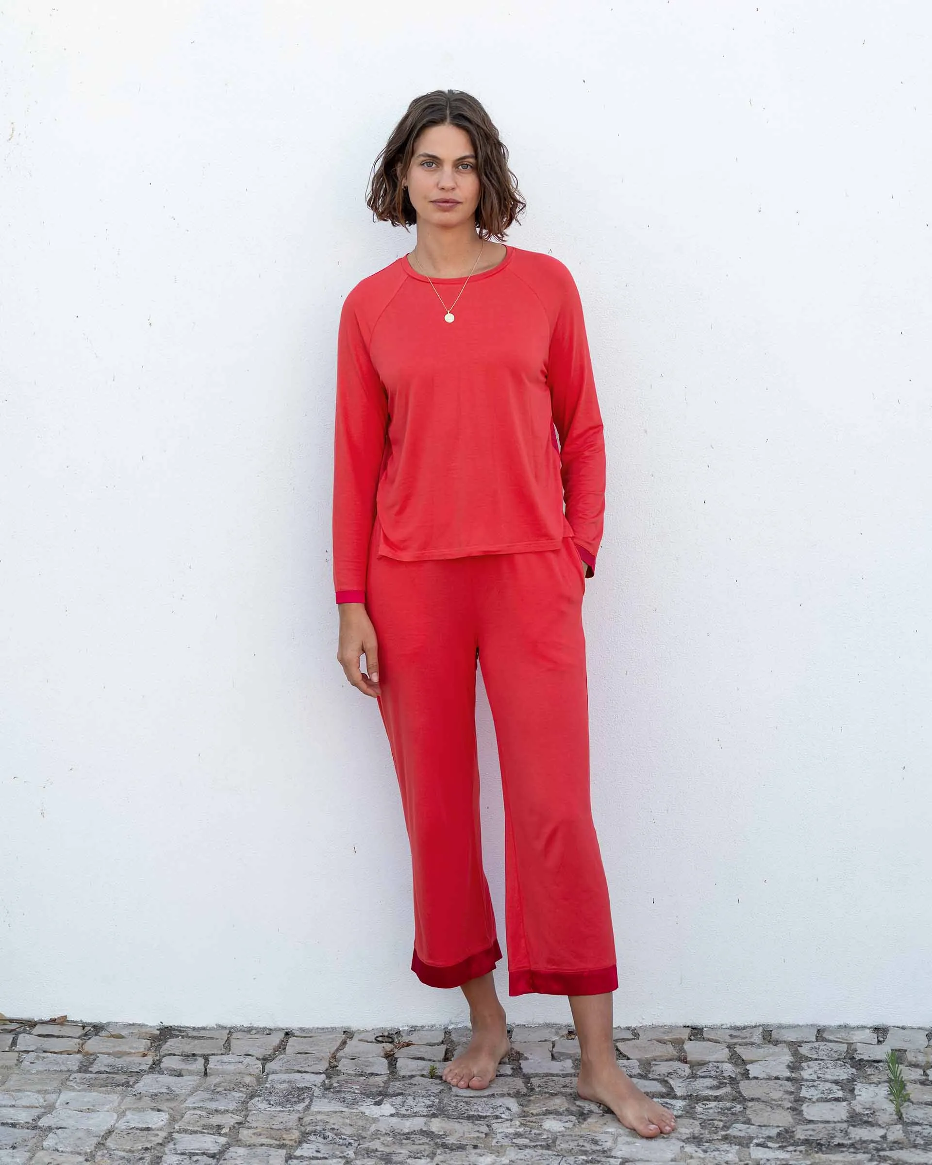 Satin Sailor Modal Pajama Set - Coral Bliss sold by Mersea product image thumbnail 3