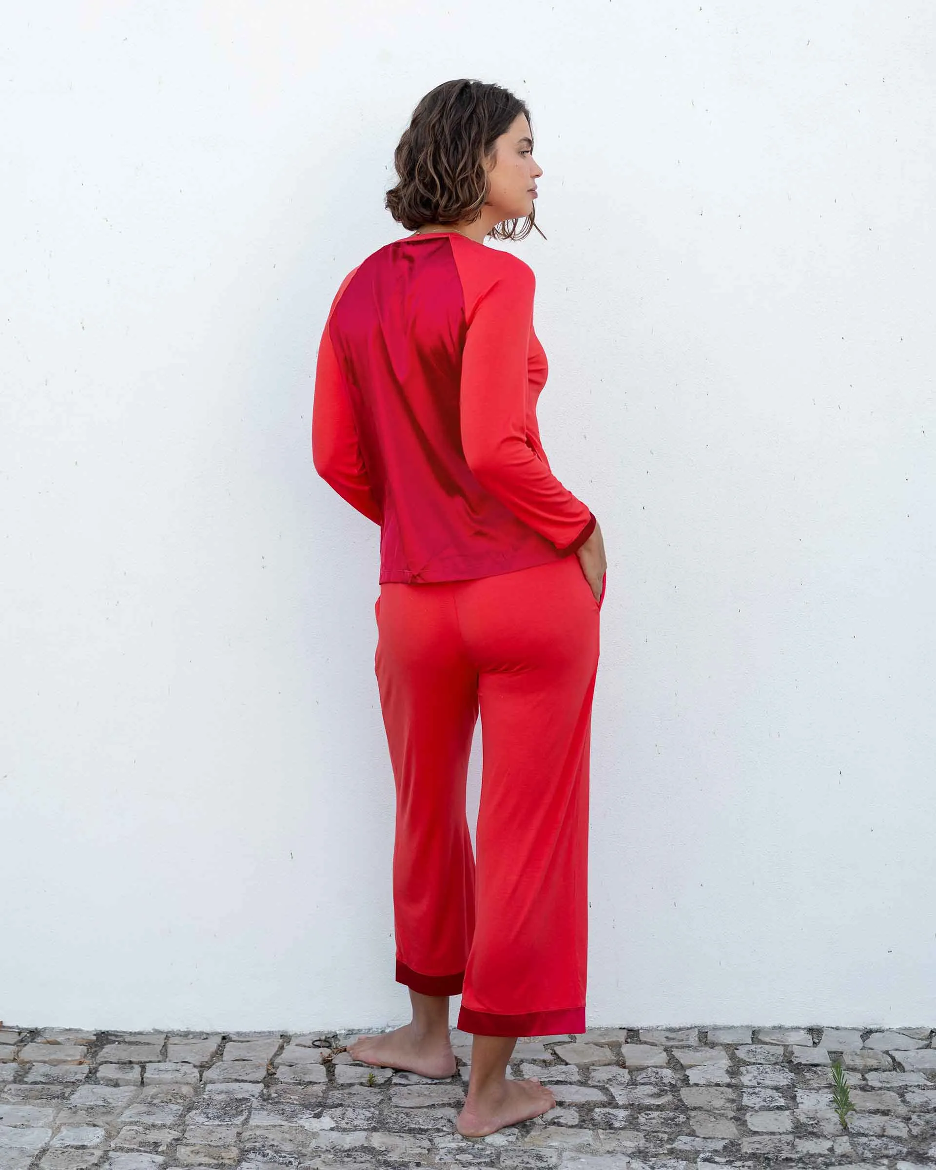 Satin Sailor Modal Pajama Set - Coral Bliss sold by Mersea product image thumbnail 4