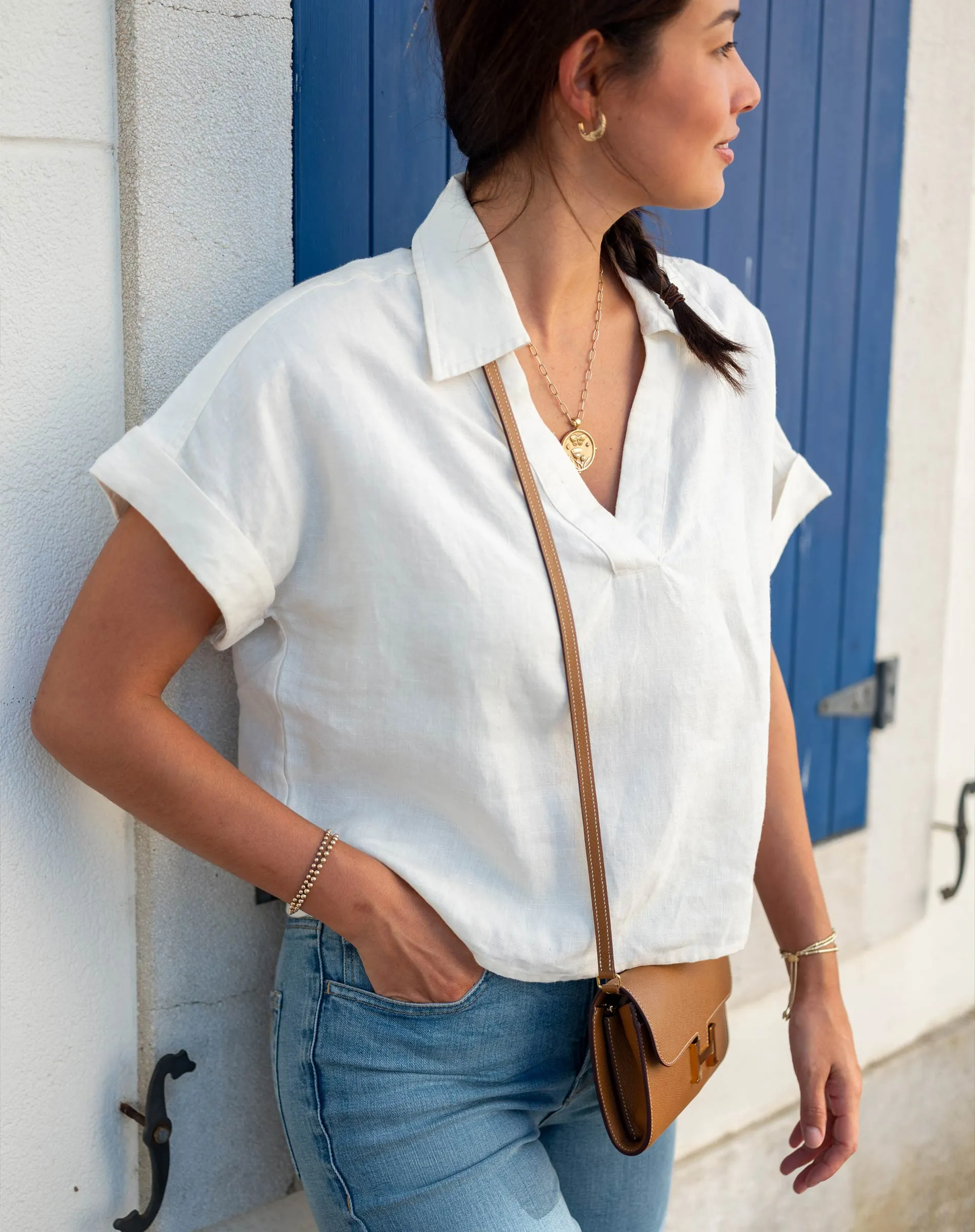 Hadley Boxy Linen Top sold by Mersea