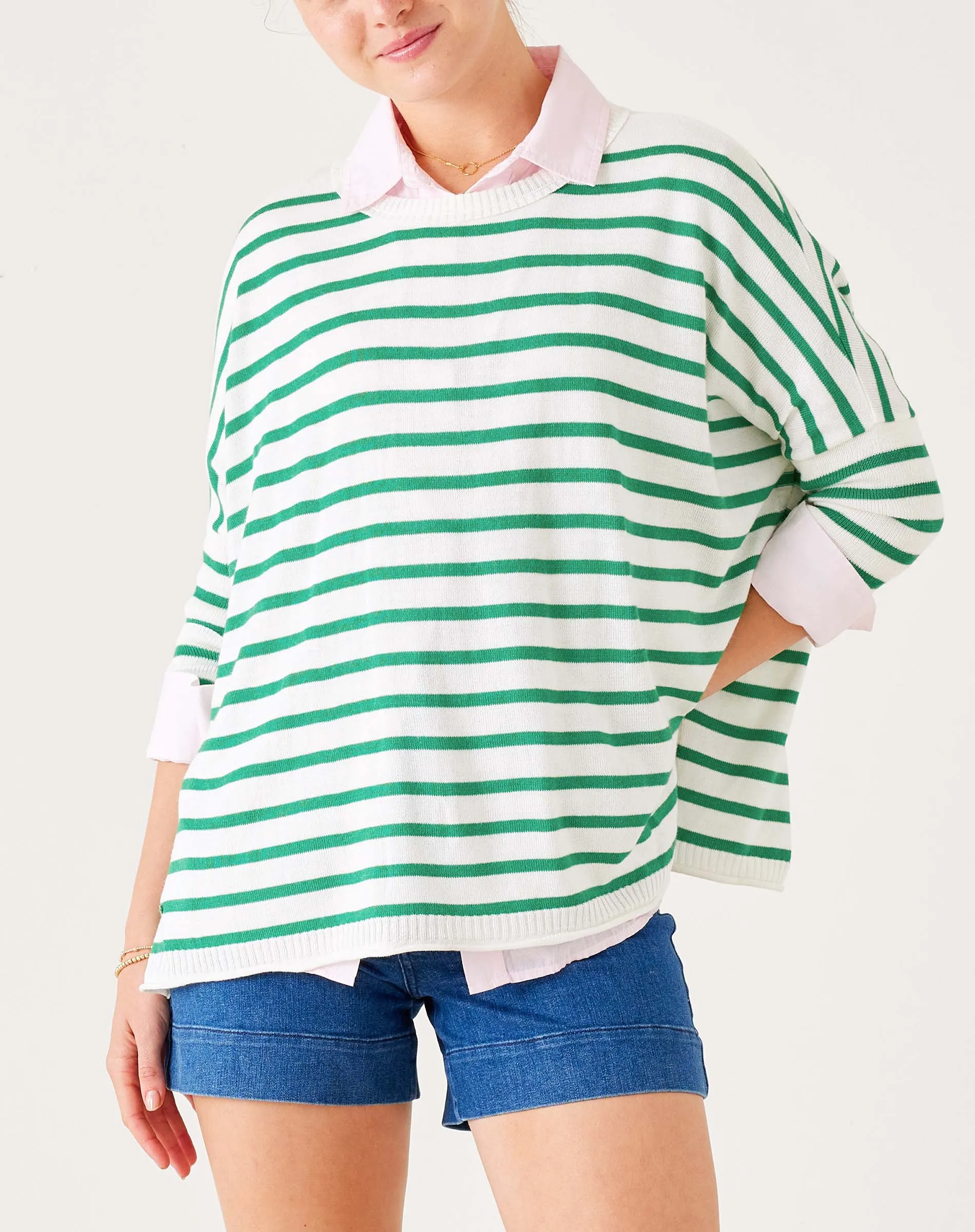 Catalina Sweater - White/Kelly Green Stripe sold by Mersea product image thumbnail 2