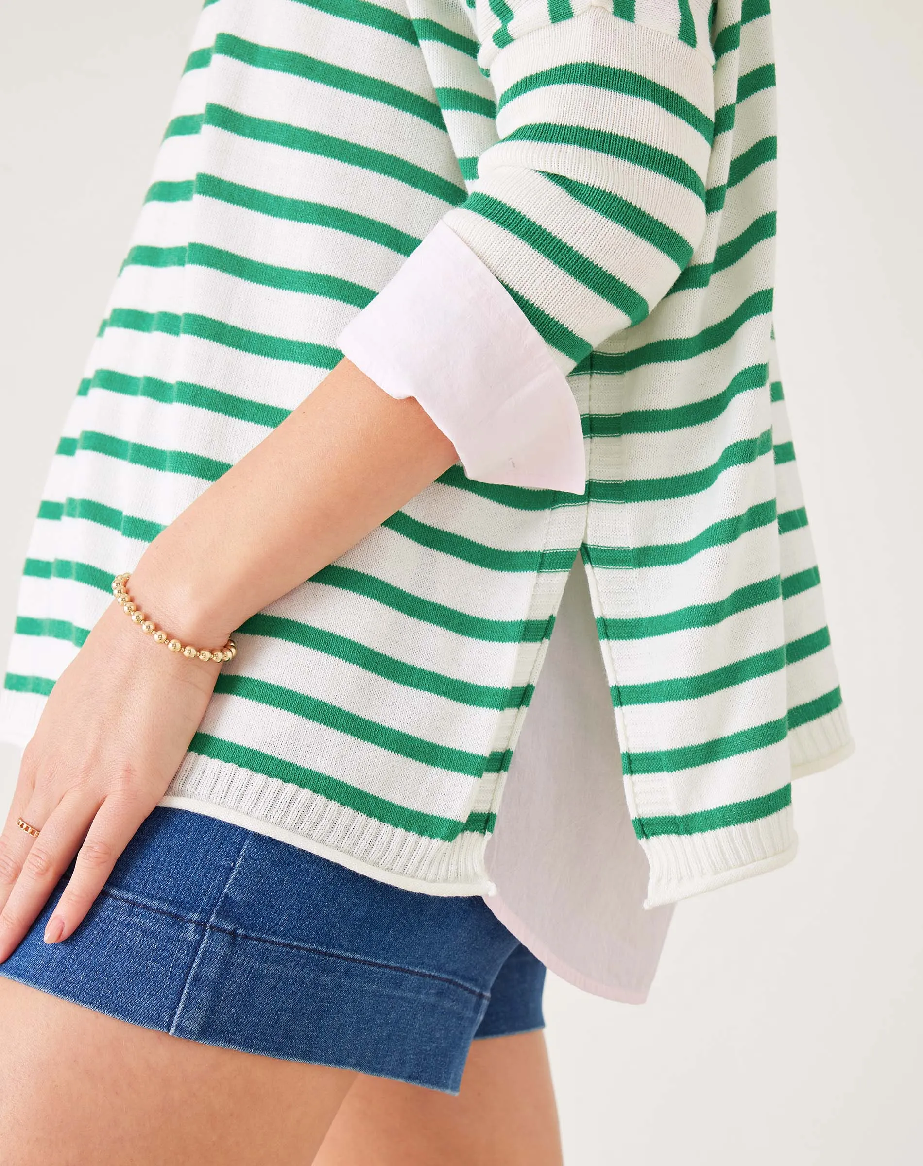 Catalina Sweater - White/Kelly Green Stripe sold by Mersea product image thumbnail 3