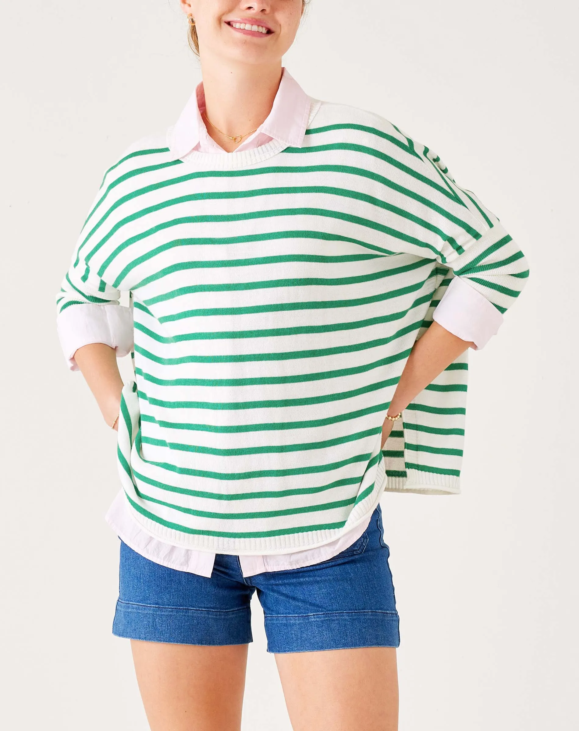 Catalina Sweater - White/Kelly Green Stripe sold by Mersea product image thumbnail 5