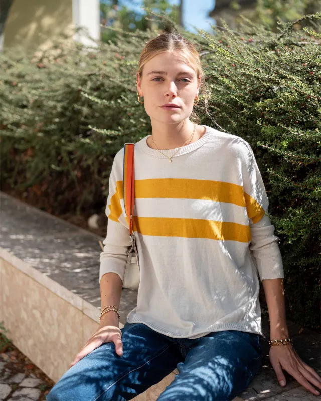 Catalina Sweater - Light Sand/Mustard Stripe sold by Mersea