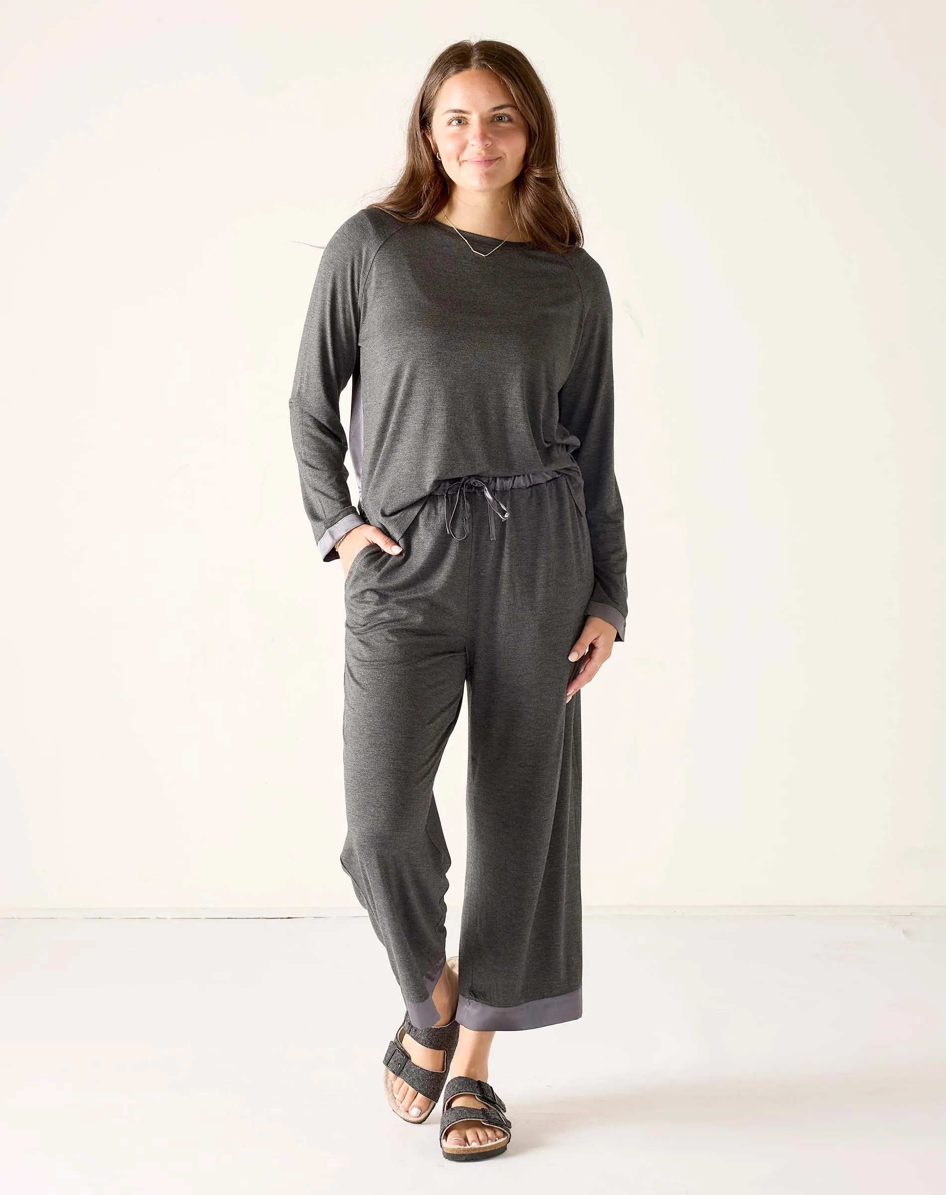 Satin Sailor Modal Pajama Set - Grey Eclipse sold by Mersea