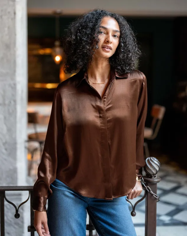 Alcott Satin Button Up Shirt sold by Mersea