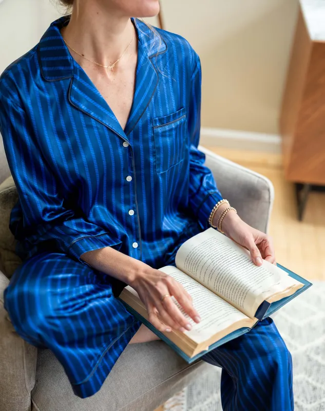 Satin Sailor Pajama Set - Blue Carousel Stripe sold by Mersea