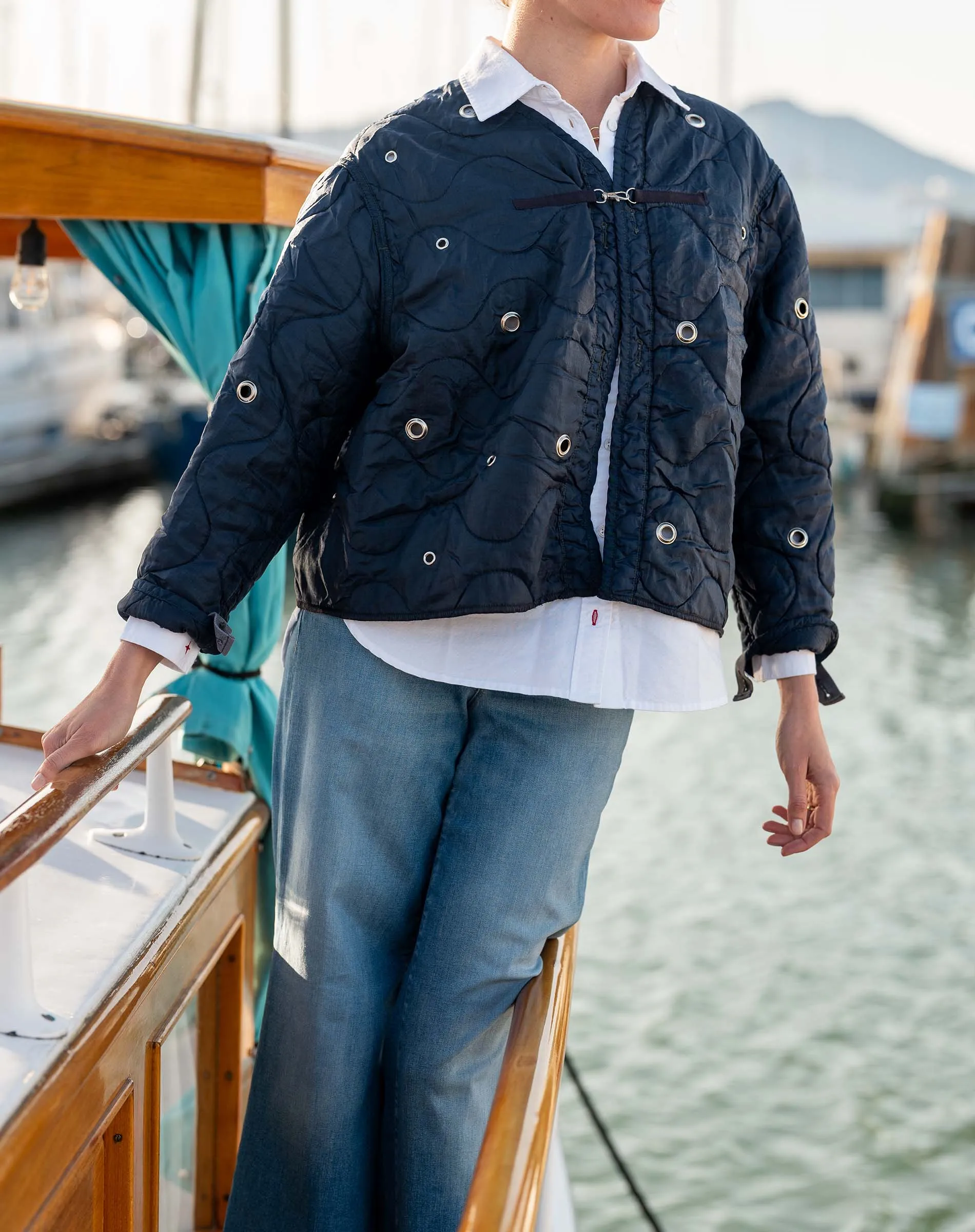 Navy Sailors Love-Cycled Jacket sold by Mersea