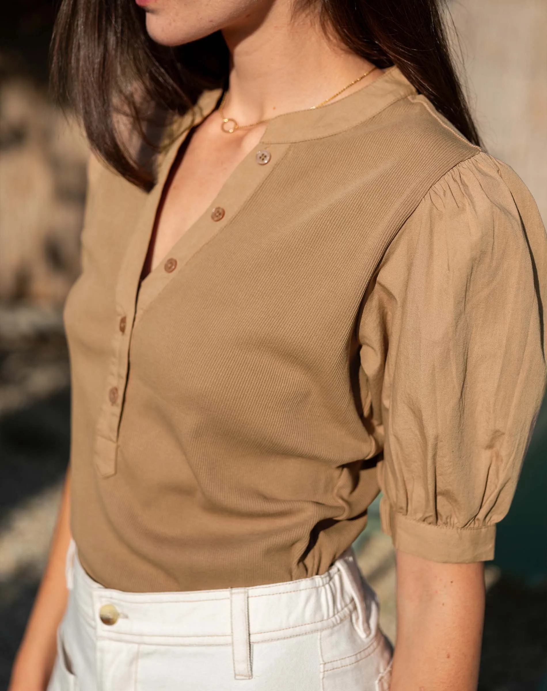 Earhart Ribbed Henley Top sold by Mersea