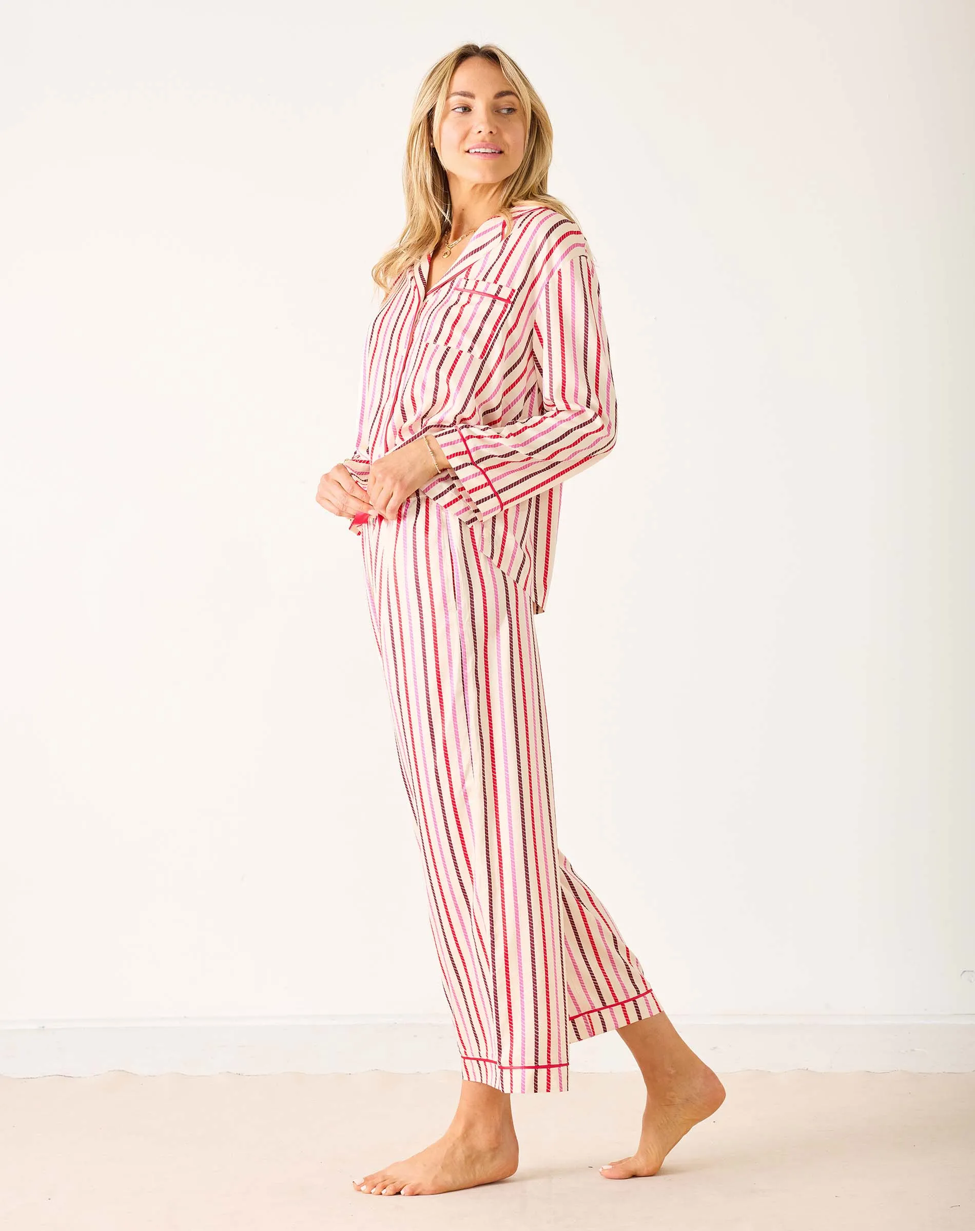Satin Sailor Pajama Set - Multi Carousel Stripe sold by Mersea product image thumbnail 3
