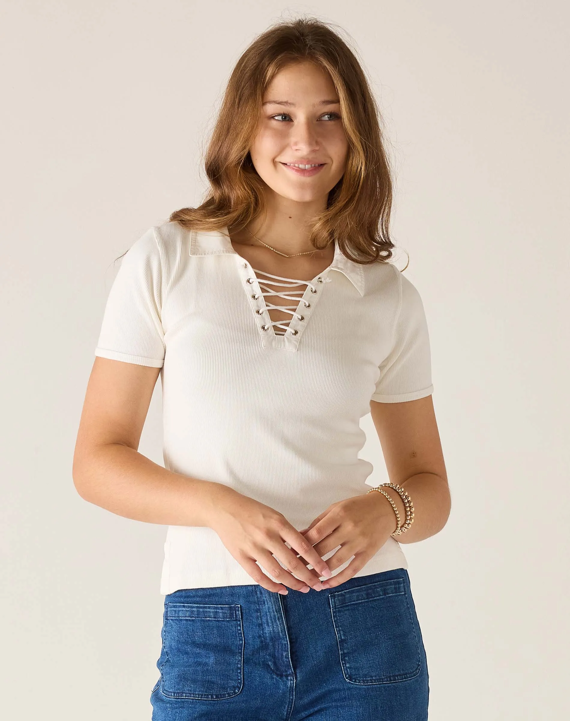 Earhart Short Sleeve Lace Up Tee sold by Mersea product image thumbnail 3