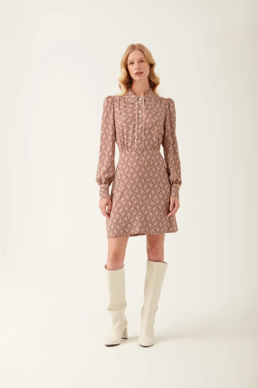 Eleanor Mini Dress Diamond Geo Maroon sold by Mirla Beane