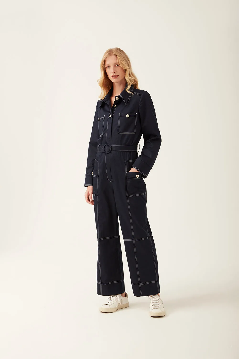 Laurie Jumpsuit Navy sold by Mirla Beane