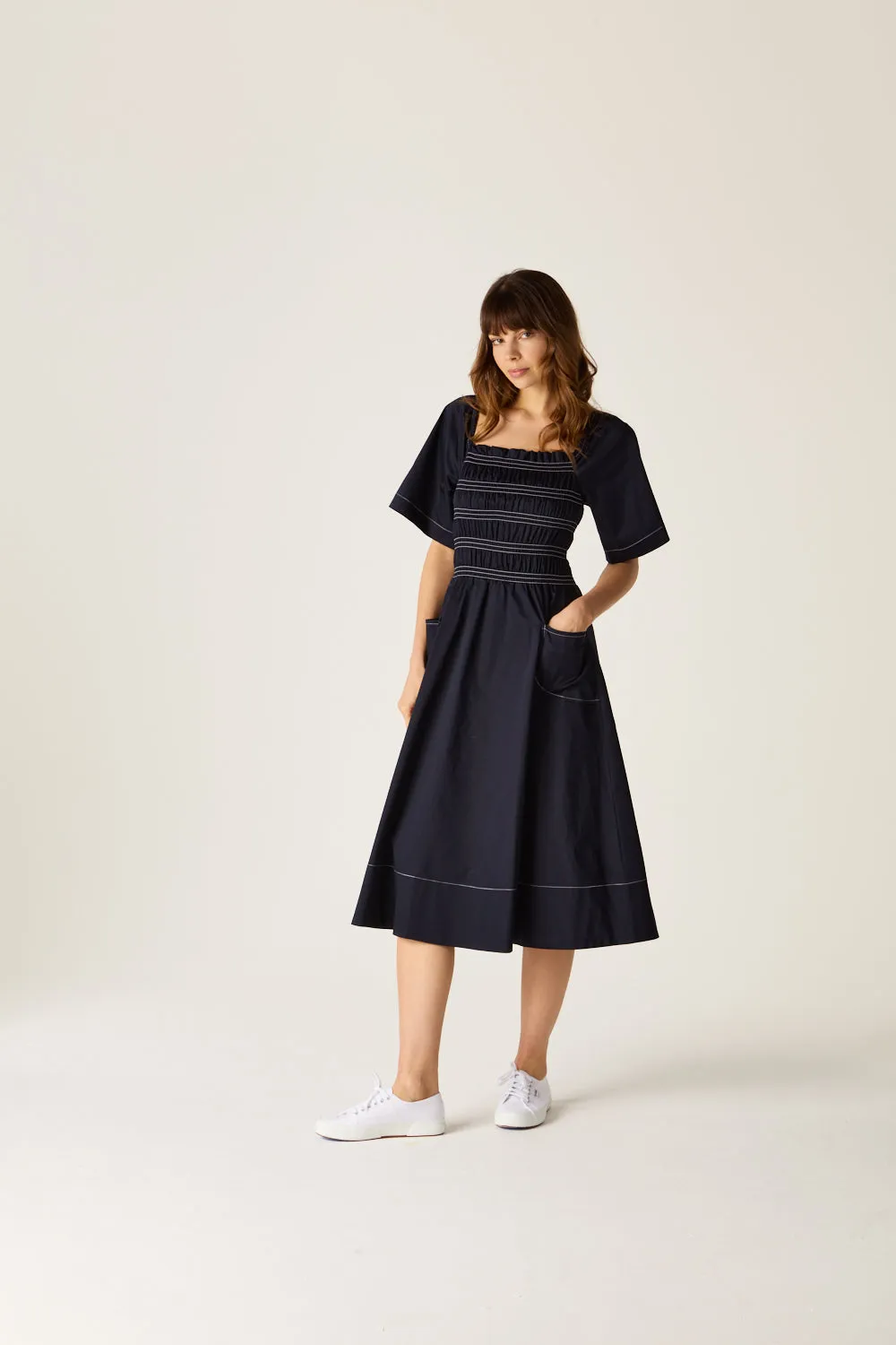 Elloise Dress Navy sold by Mirla Beane