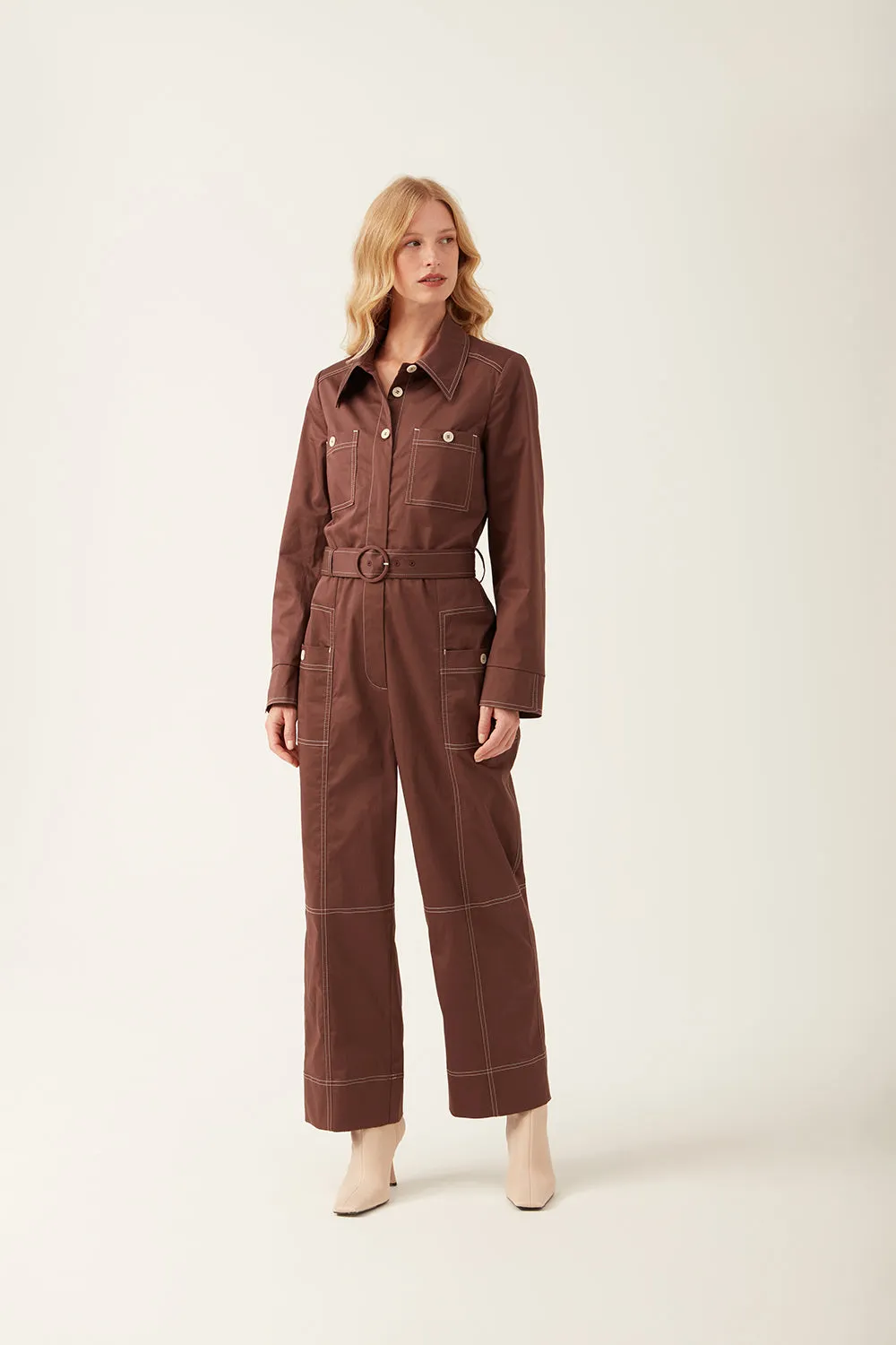 Laurie Jumpsuit Maroon sold by Mirla Beane