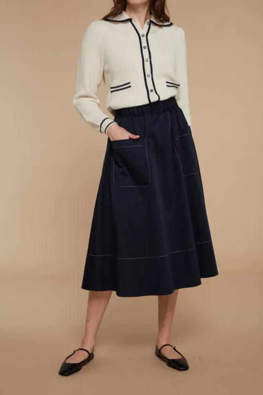 Taylor Elasticated Waist Skirt Navy sold by Mirla Beane