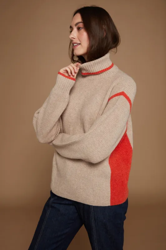 Illana Roll Neck Jumper Beige and Orange sold by Mirla Beane