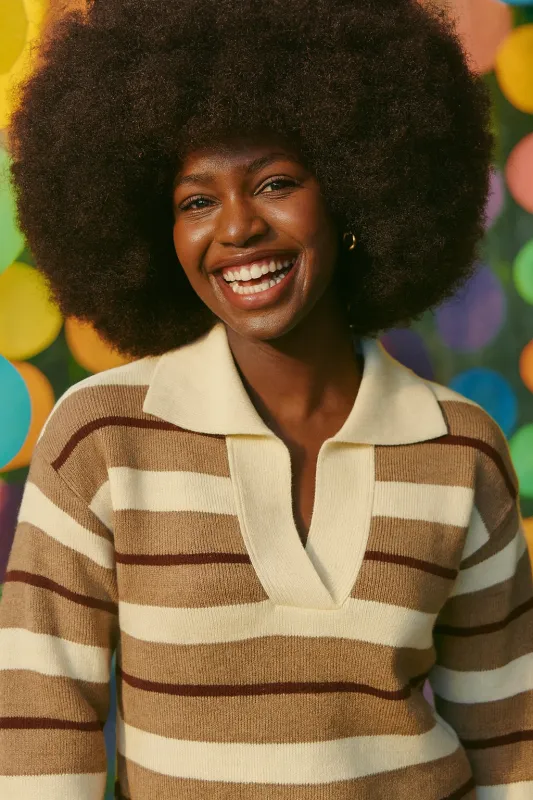 Cashmere Mix Collared Jumper Cream  and Taupe sold by Mirla Beane