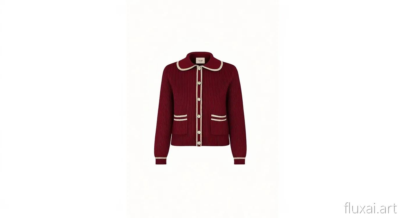 Cashmere Mix Cardigan with Collar Burgundy / Cream sold by Mirla Beane product image thumbnail 2