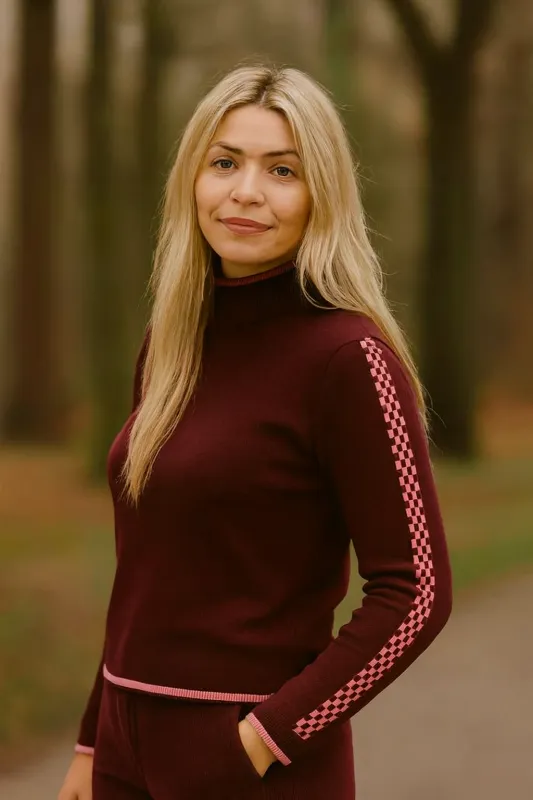 Burgundy / Pink  Check sleeve Cashmere Mix sold by Mirla Beane