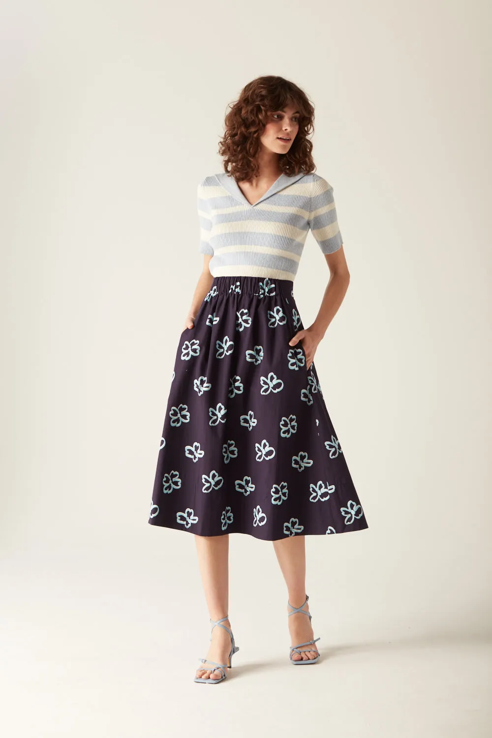Niki Elasticated Waist Skirt Navy Floral sold by Mirla Beane