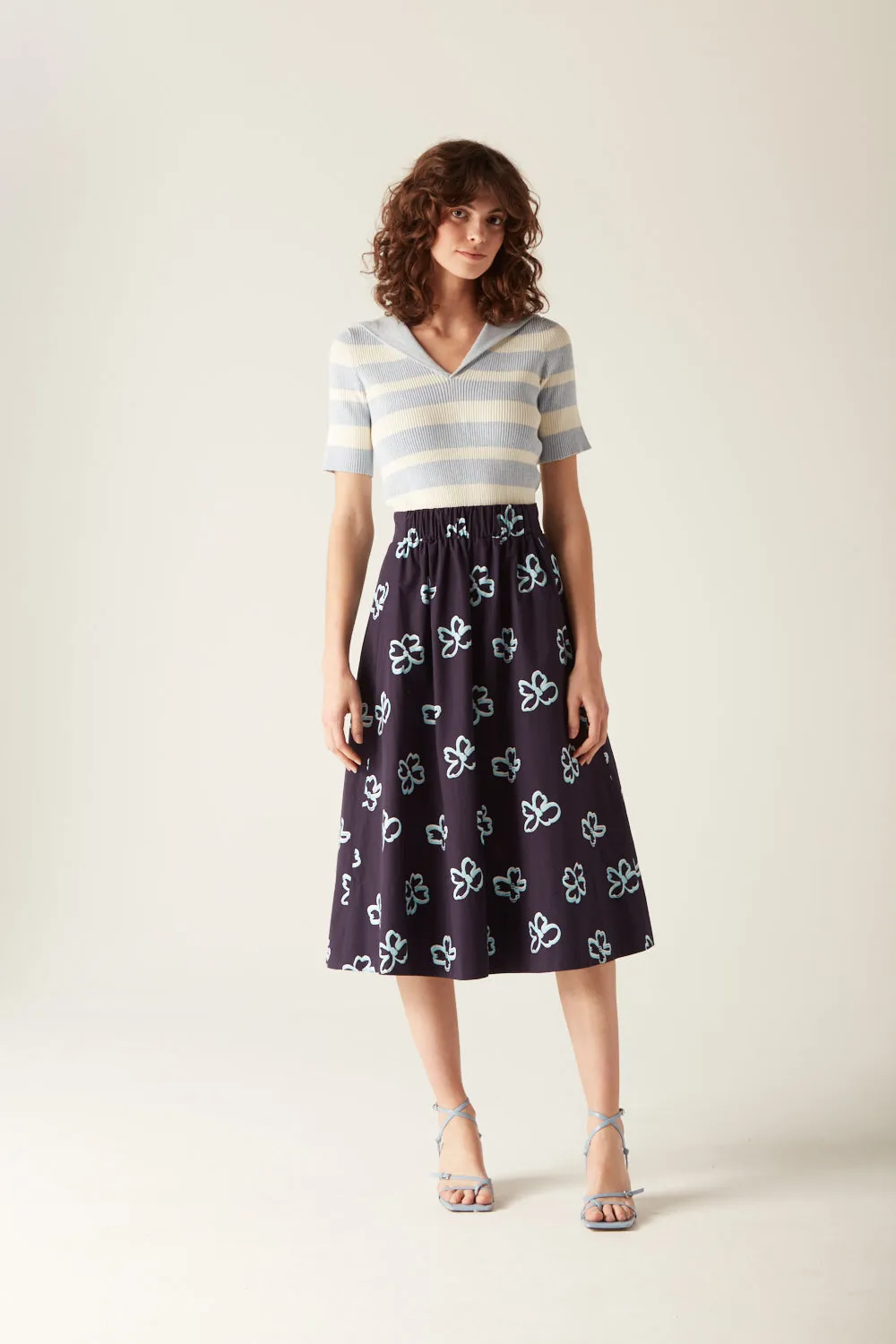 Niki Elasticated Waist Skirt Navy Floral sold by Mirla Beane product image thumbnail 3