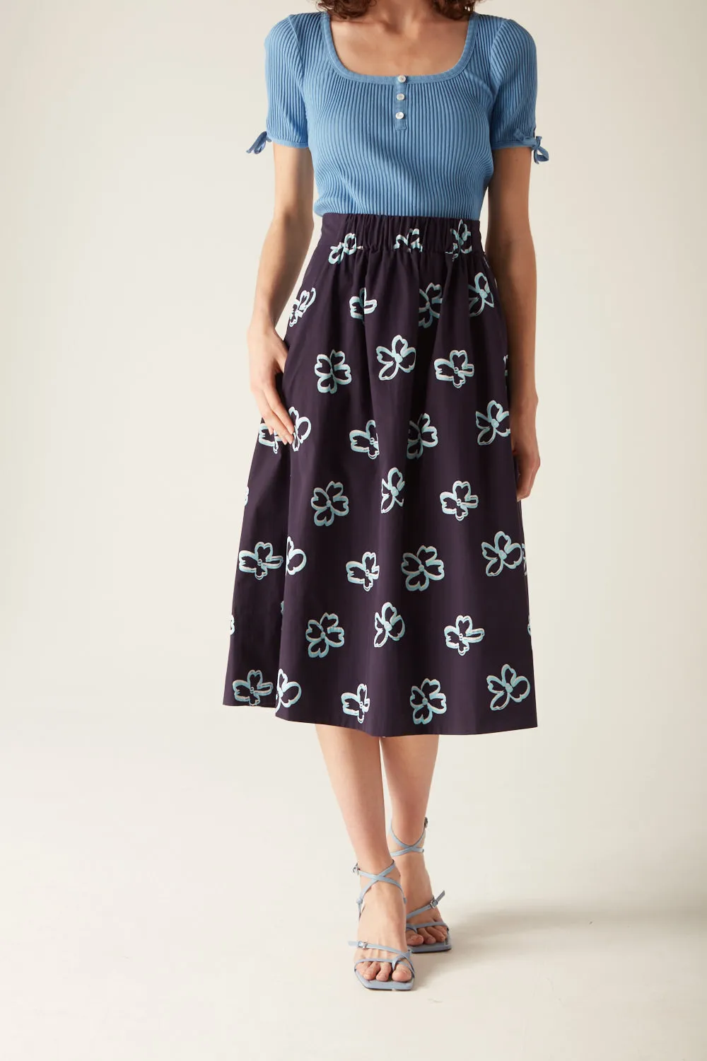 Niki Elasticated Waist Skirt Navy Floral sold by Mirla Beane product image thumbnail 5