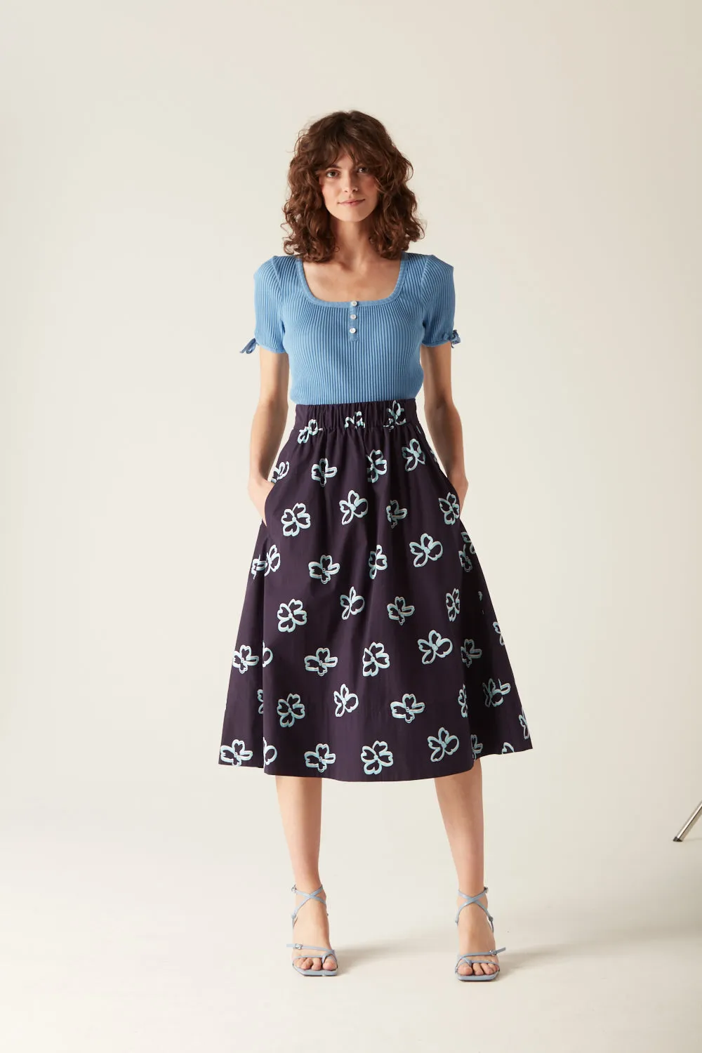 Niki Elasticated Waist Skirt Navy Floral sold by Mirla Beane product image thumbnail 4