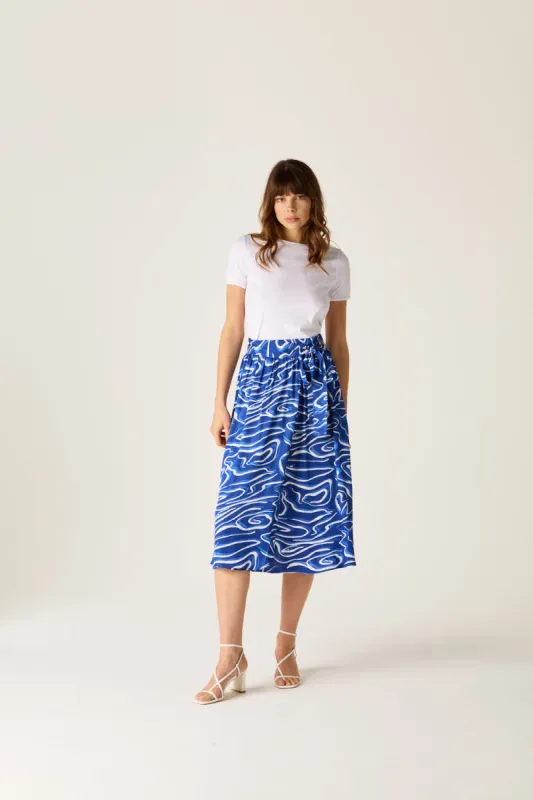 Corrine Blue Wave Wrap Skirt sold by Mirla Beane