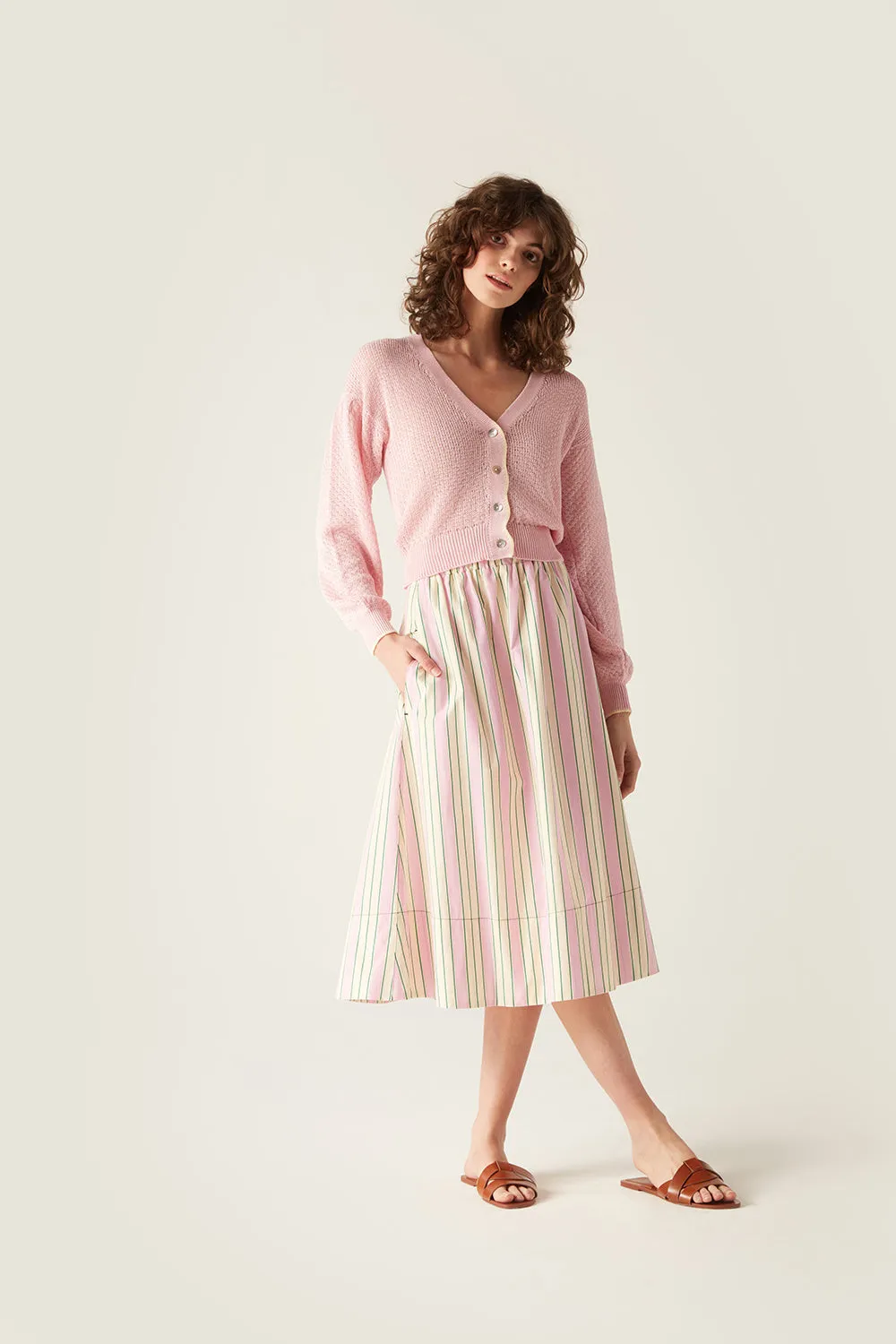 Niki Elasticated Waist Skirt Pink Stripe sold by Mirla Beane product image thumbnail 3