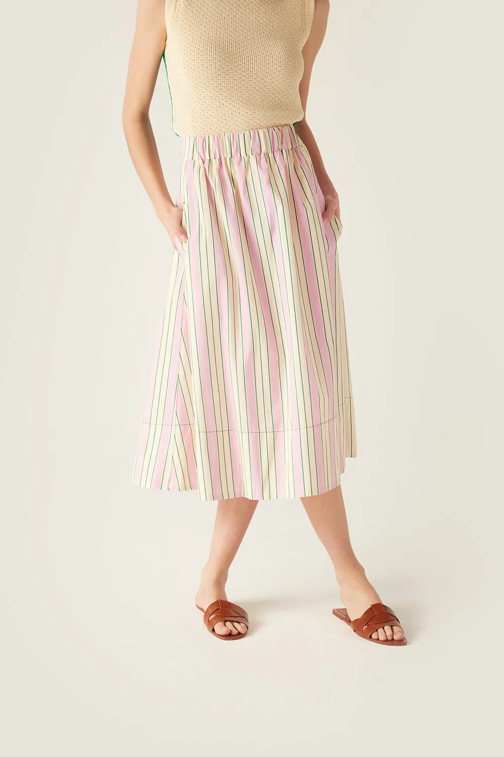 Niki Elasticated Waist Skirt Pink Stripe sold by Mirla Beane product image thumbnail 4