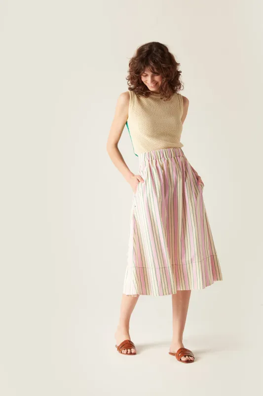 Niki Elasticated Waist Skirt Pink Stripe sold by Mirla Beane