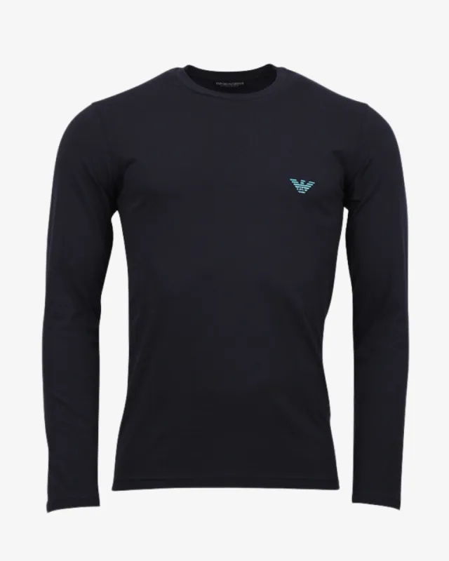 Langærmet shiny logo t-shirt - Navy sold by Modish